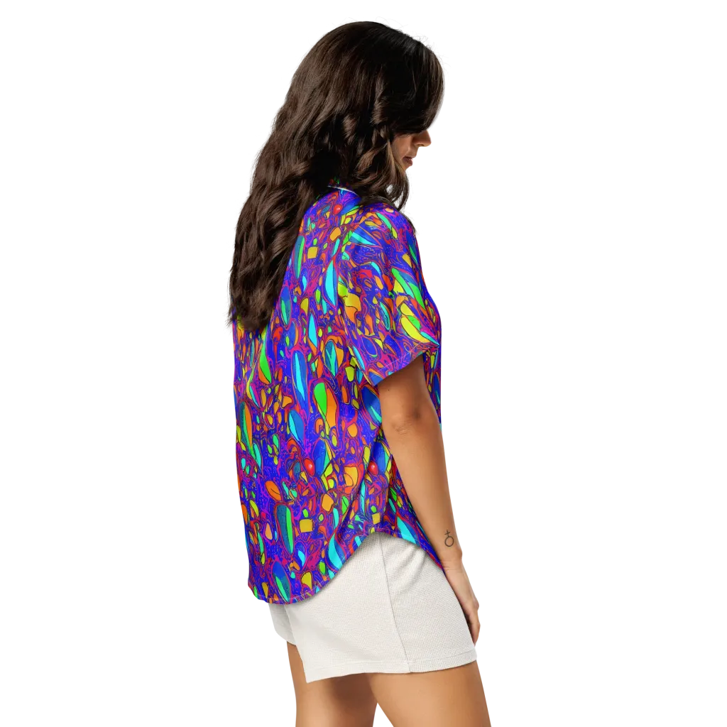 Digital Coral on Women's Short Sleeve Pajama Top — Right Back