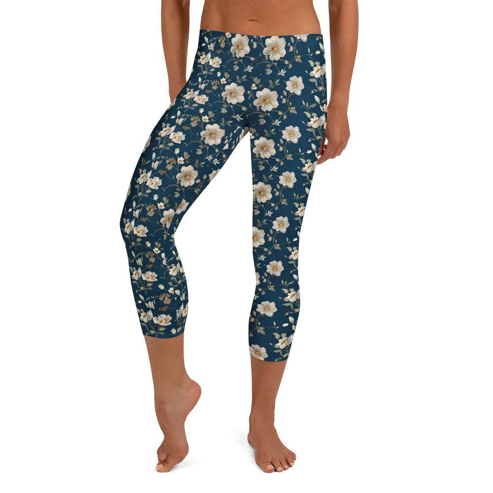 Navy Garden Reverie on Capri Leggings — Front