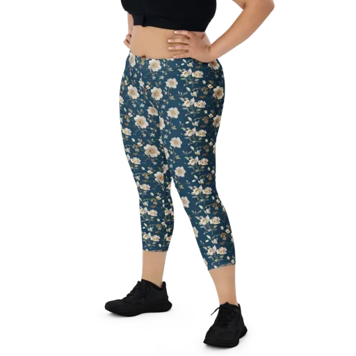 Navy Garden Reverie on a Capri Leggings