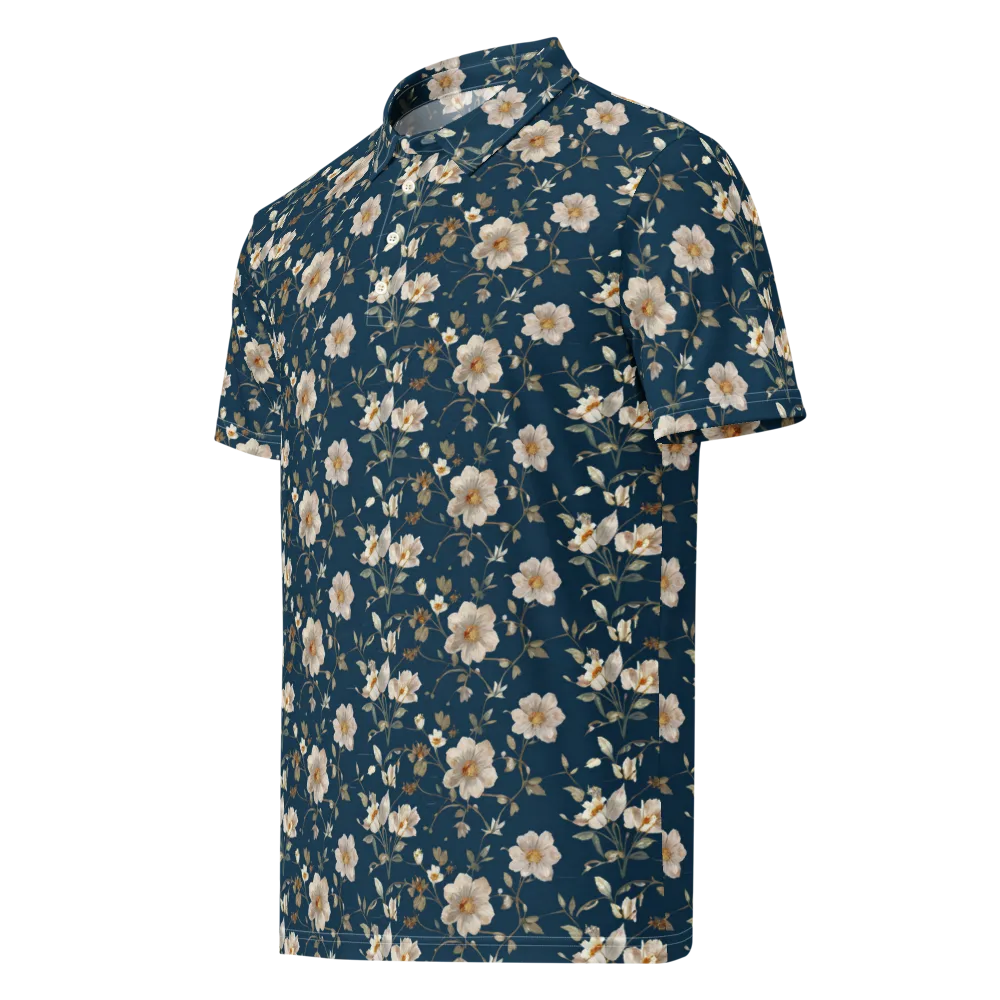 Navy Garden Reverie on Men's Slim Fit Polo Shirt — Left Front
