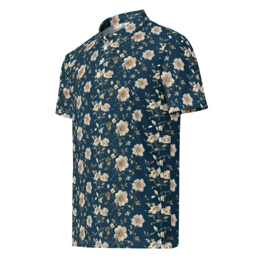 Navy Garden Reverie on a Men's Slim Fit Polo Shirt