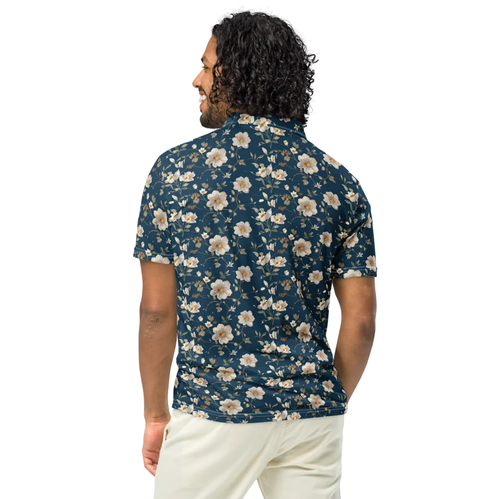 Navy Garden Reverie on Men's Slim Fit Polo Shirt — Back