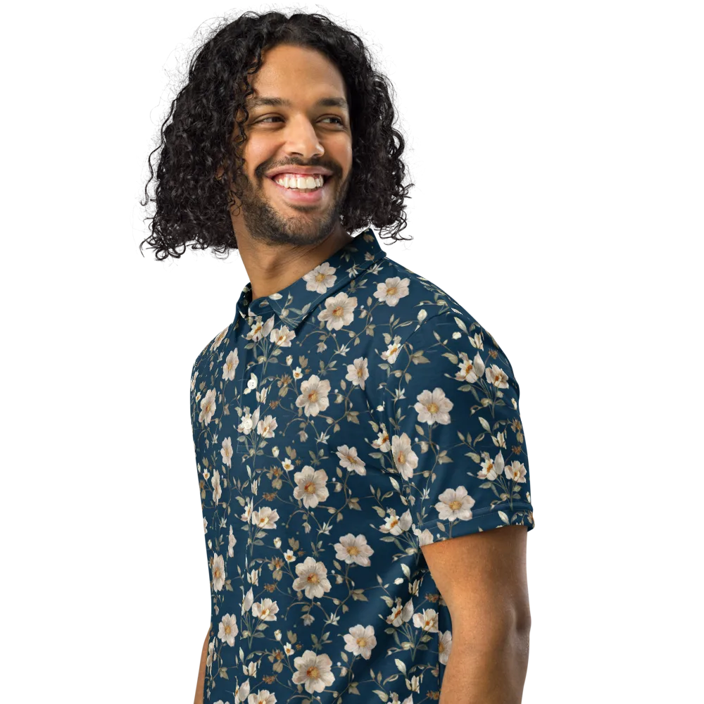 Navy Garden Reverie on Men's Slim Fit Polo Shirt — Left Front