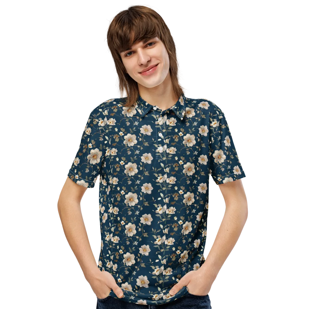 Navy Garden Reverie on Men's Slim Fit Polo Shirt — Front