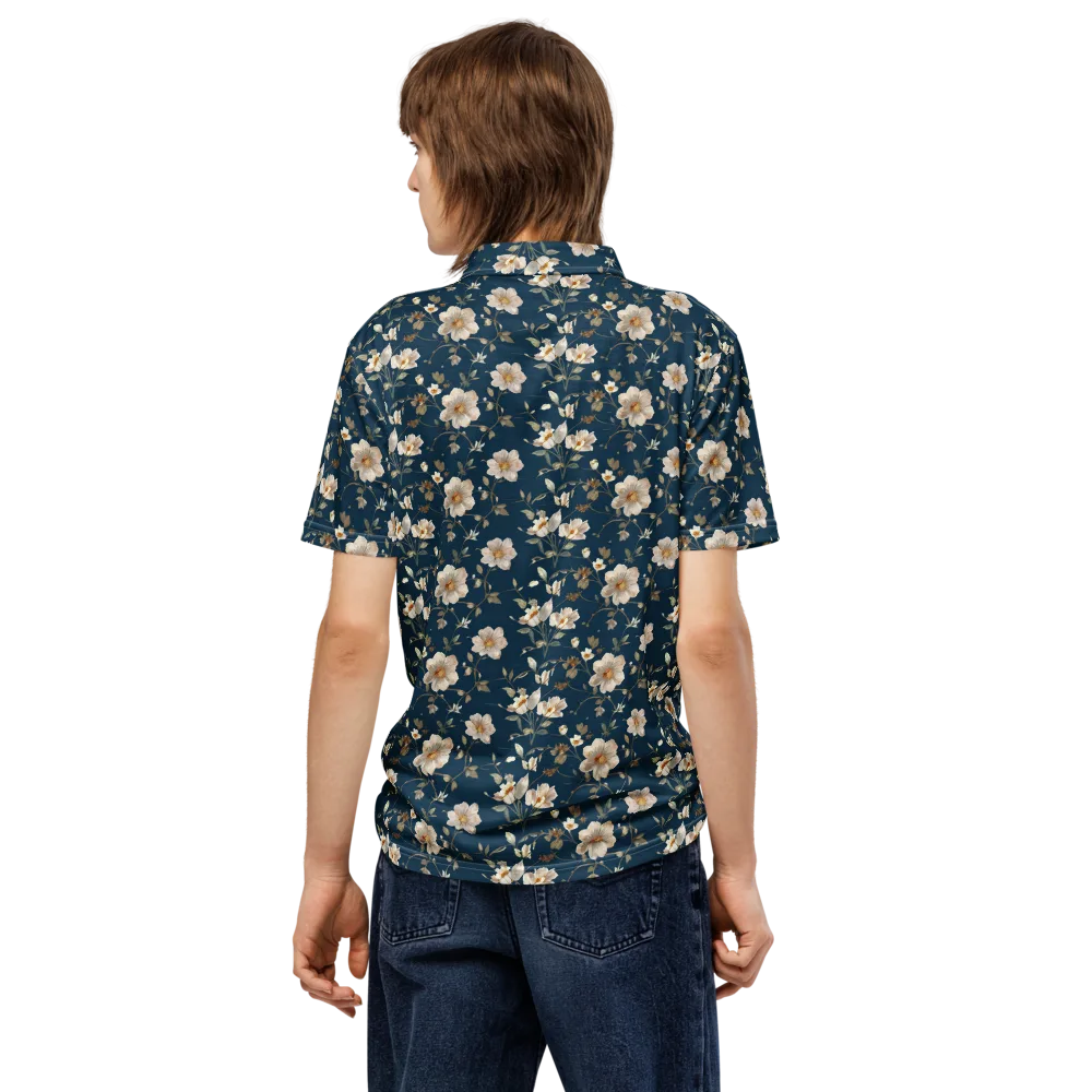 Navy Garden Reverie on Men's Slim Fit Polo Shirt — Back