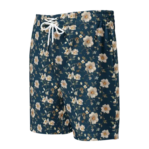 Navy Garden Reverie on a Men's Board Shorts