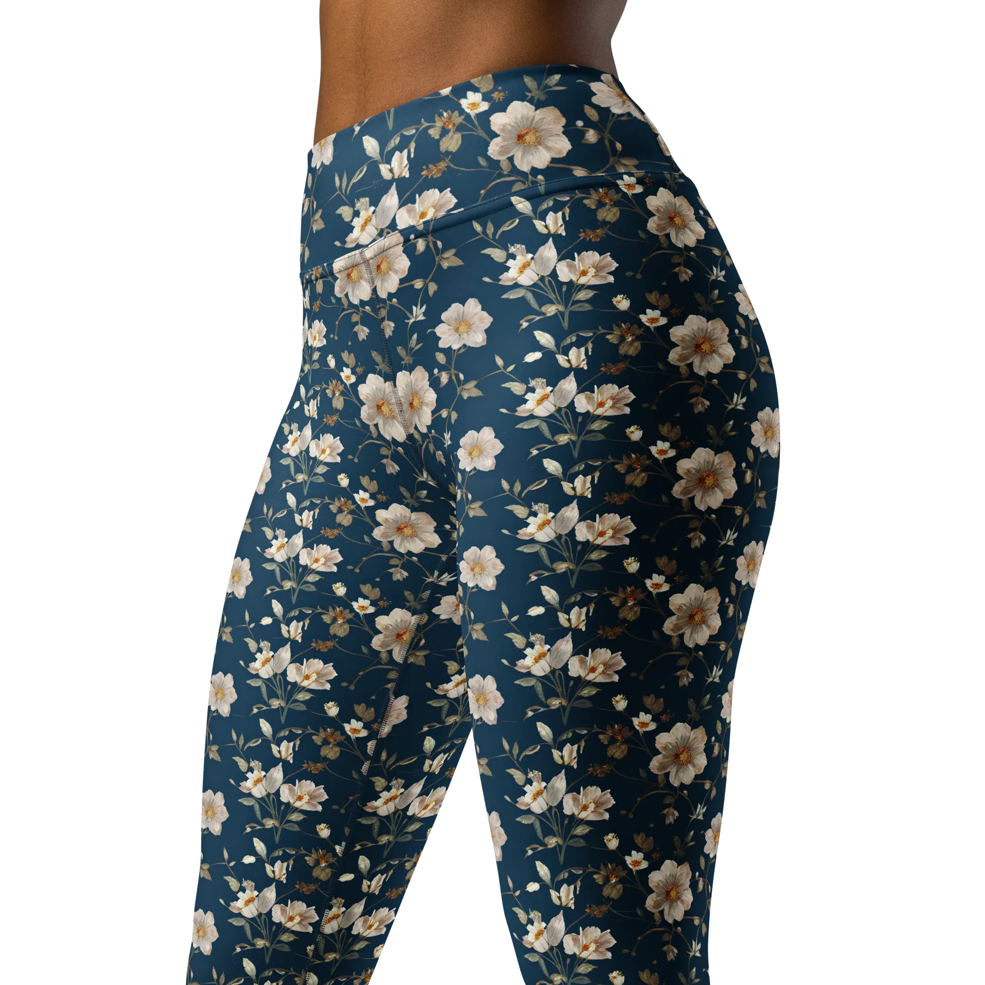 Navy Garden Reverie on Yoga Leggings — Left Front