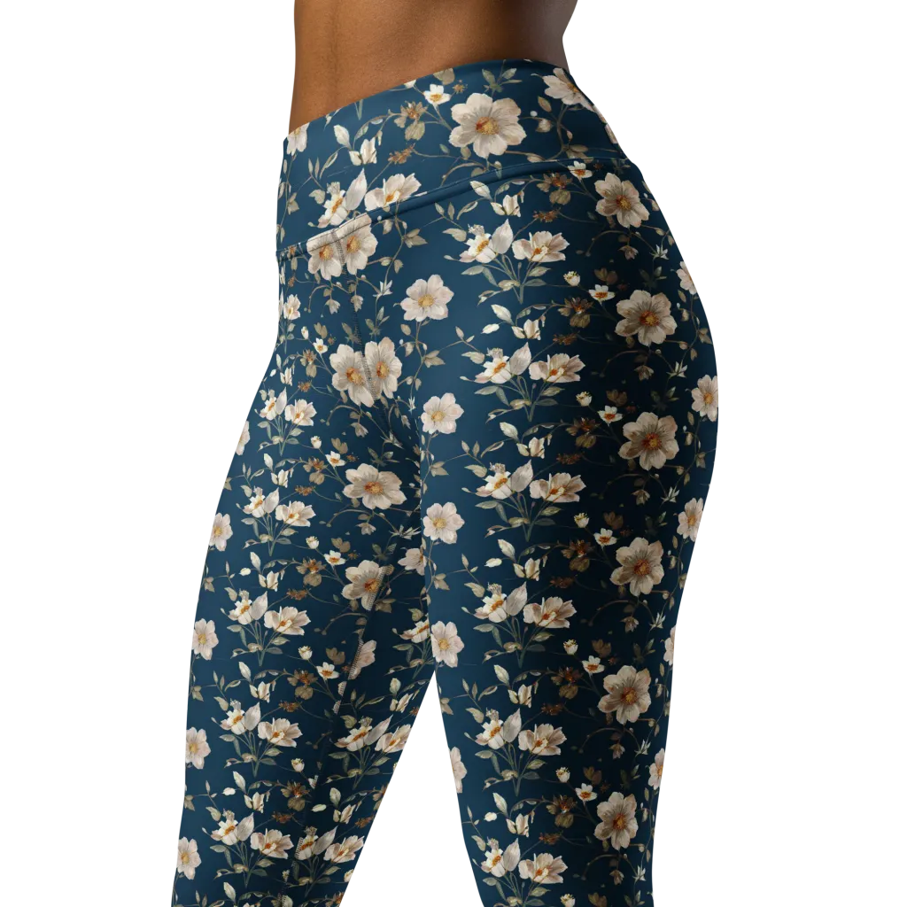 Navy Garden Reverie on Yoga Leggings — Left Front