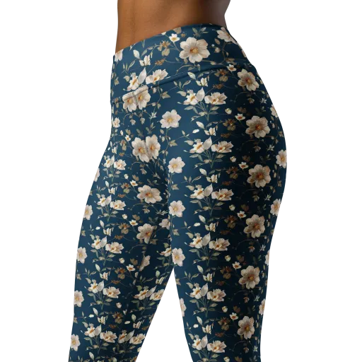 Navy Garden Reverie on a Yoga Leggings