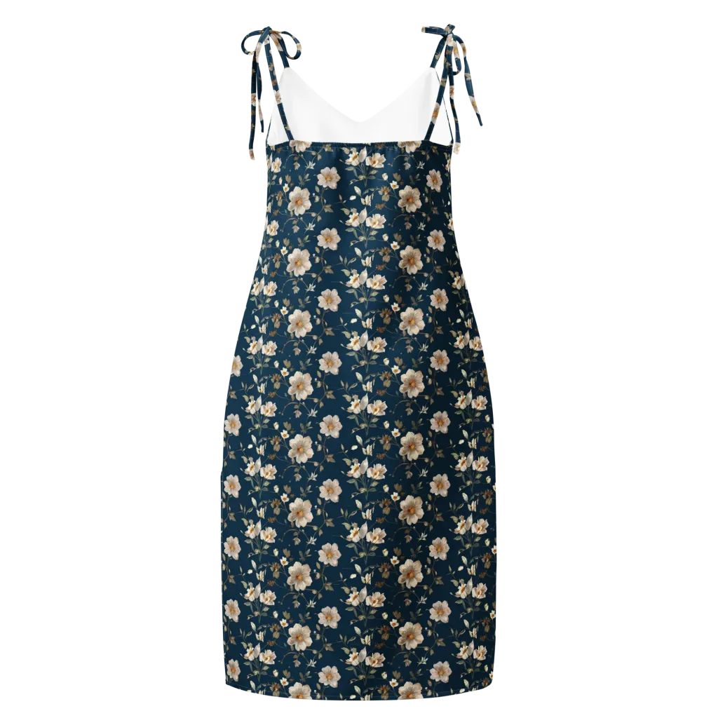 Navy Garden Reverie on Slip Dress — Back