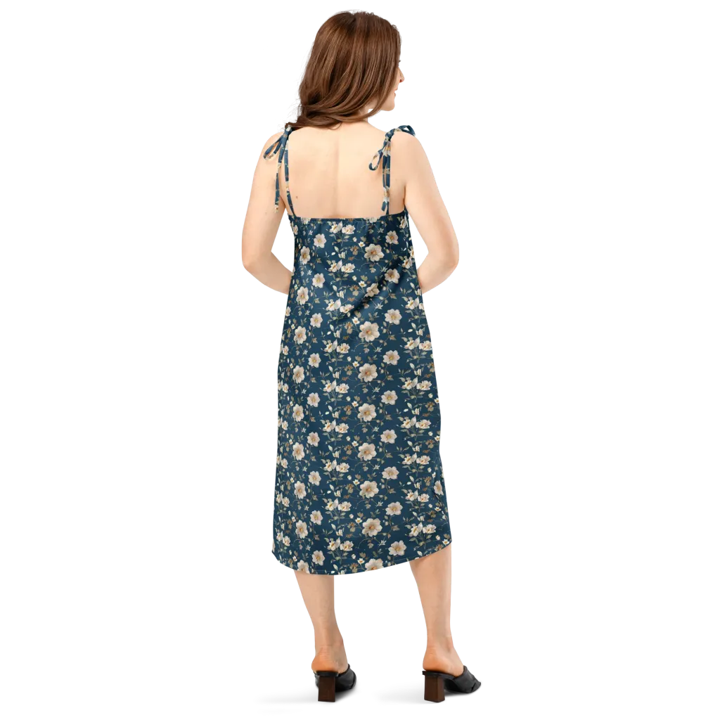 Navy Garden Reverie on Slip Dress — Back