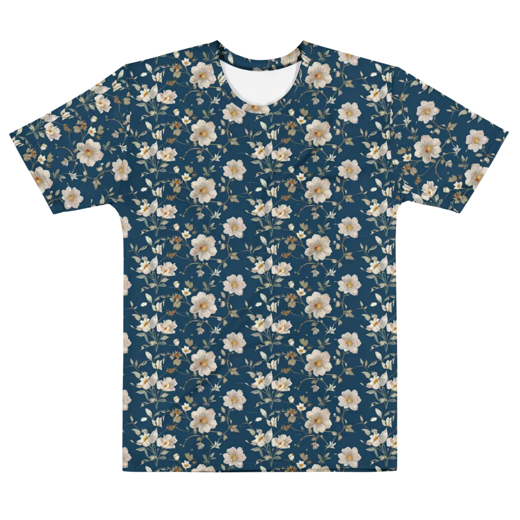 Navy Garden Reverie on Men's Cotton Crew Neck T-Shirt — Front