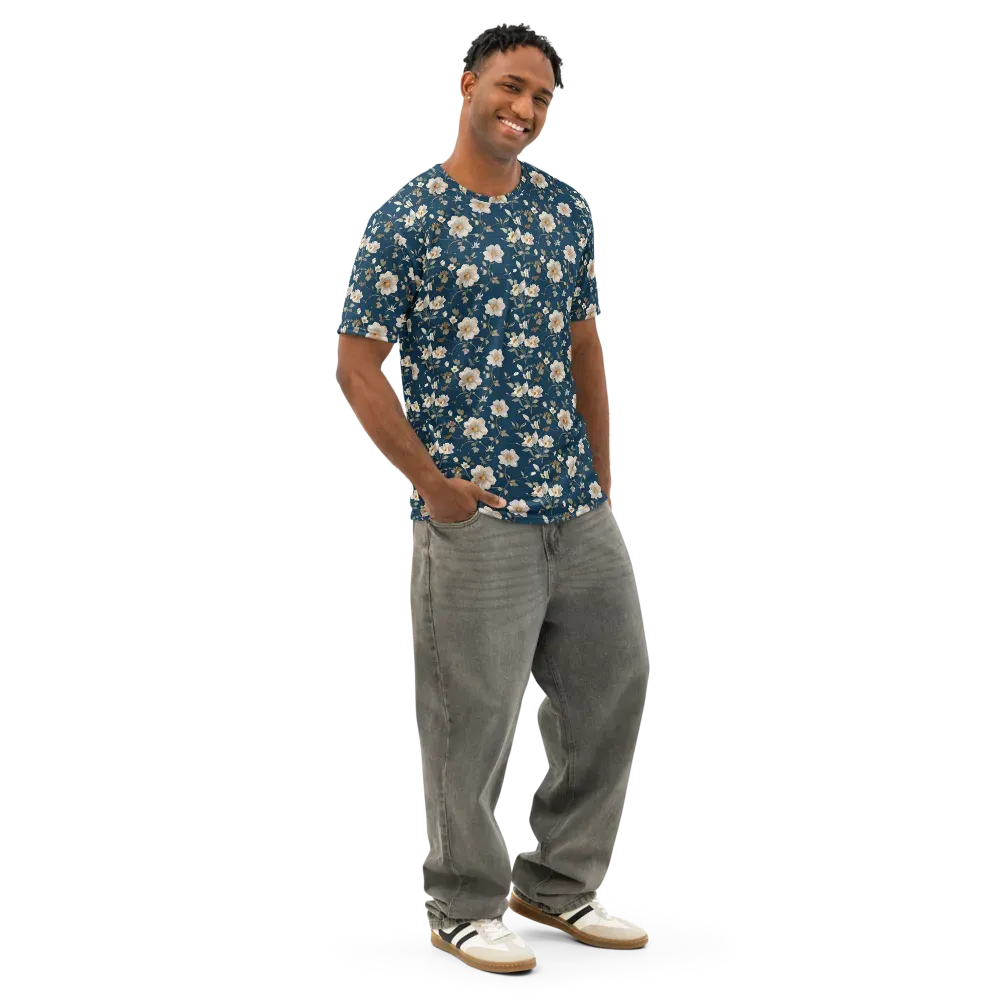 Navy Garden Reverie on Men's Cotton Crew Neck T-Shirt — Right Front