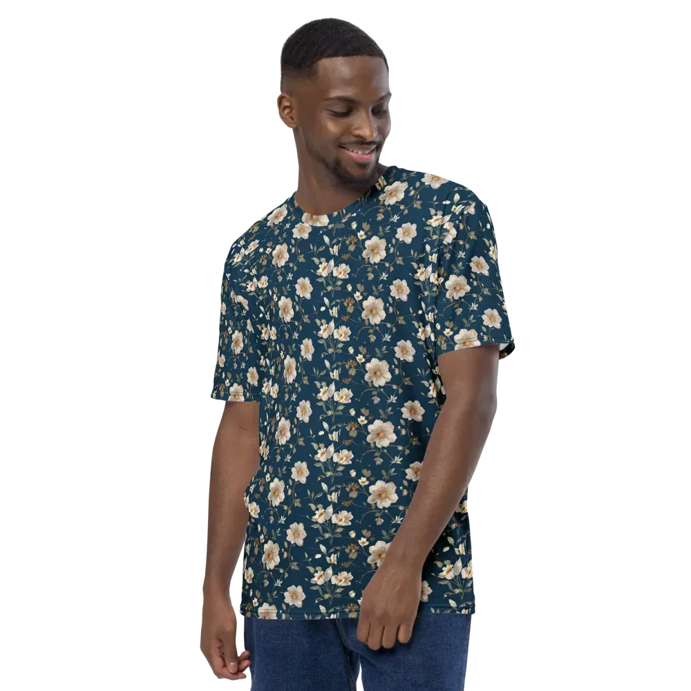 Navy Garden Reverie on Men's Crew Neck T-Shirt — Left