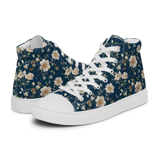 Navy Garden Reverie on a Men's High Top Canvas Shoes