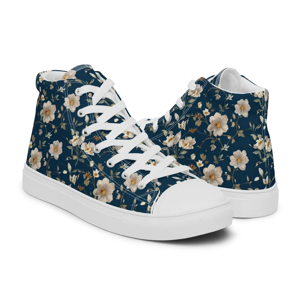 Navy Garden Reverie on Men's High Top Canvas Shoes — Right