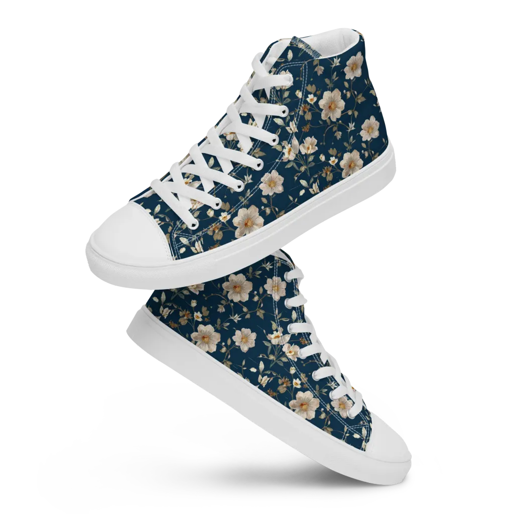 Navy Garden Reverie on Men's High Top Canvas Shoes — Front