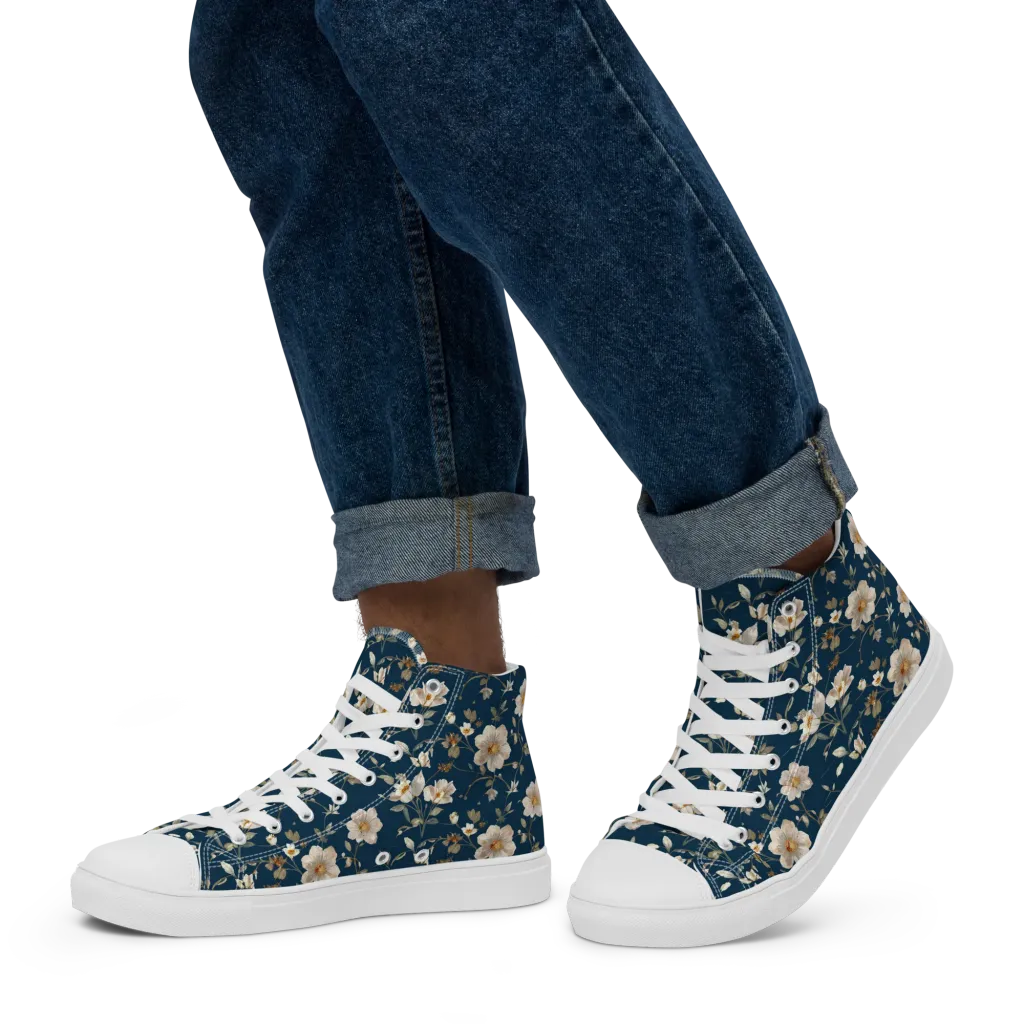 Navy Garden Reverie on Men's High Top Canvas Shoes — Left
