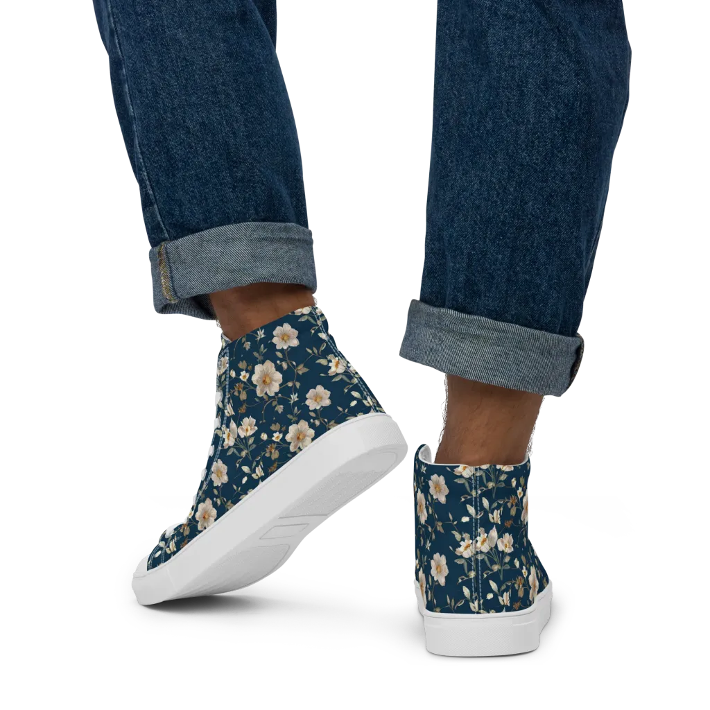 Navy Garden Reverie on Men's High Top Canvas Shoes — Back