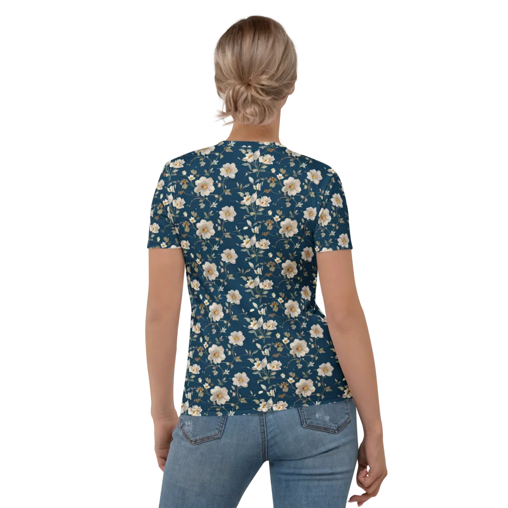 Navy Garden Reverie on Women's Crew Neck T-Shirt — Back