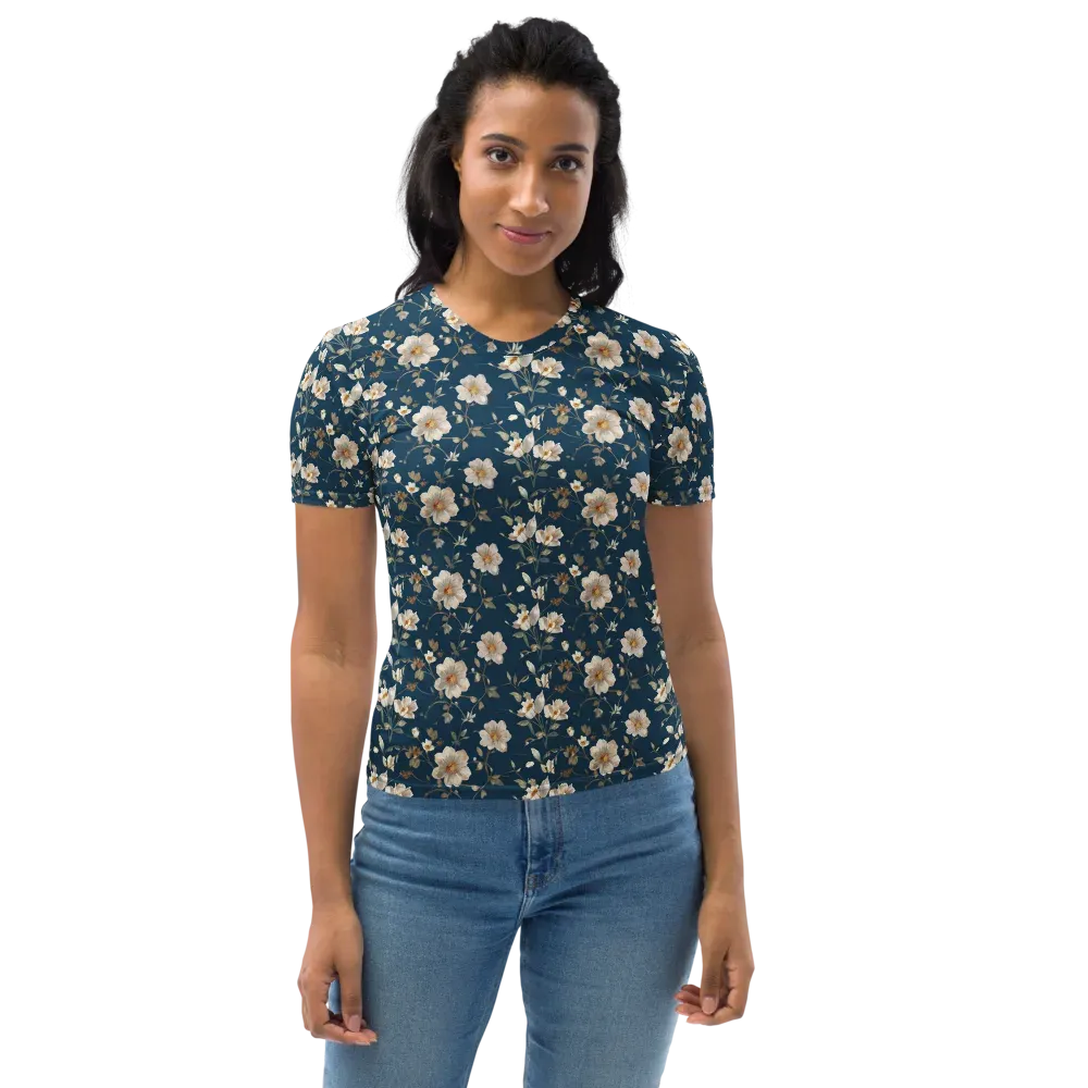 Navy Garden Reverie on Women's Crew Neck T-Shirt — Front