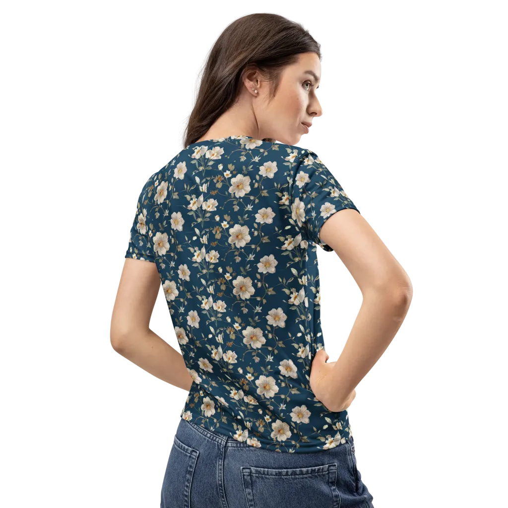 Navy Garden Reverie on Women's Crew Neck T-Shirt — Back