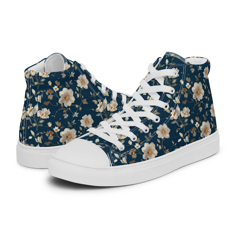 Navy Garden Reverie on Women's High Top Canvas Shoes — Left