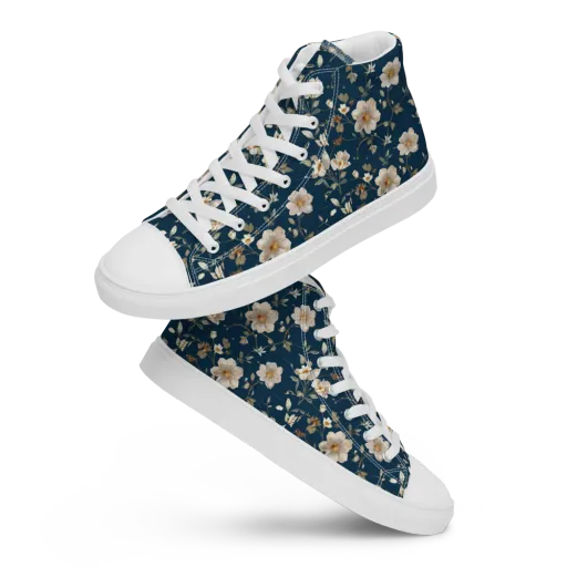 Navy Garden Reverie on a Women's High Top Canvas Shoes