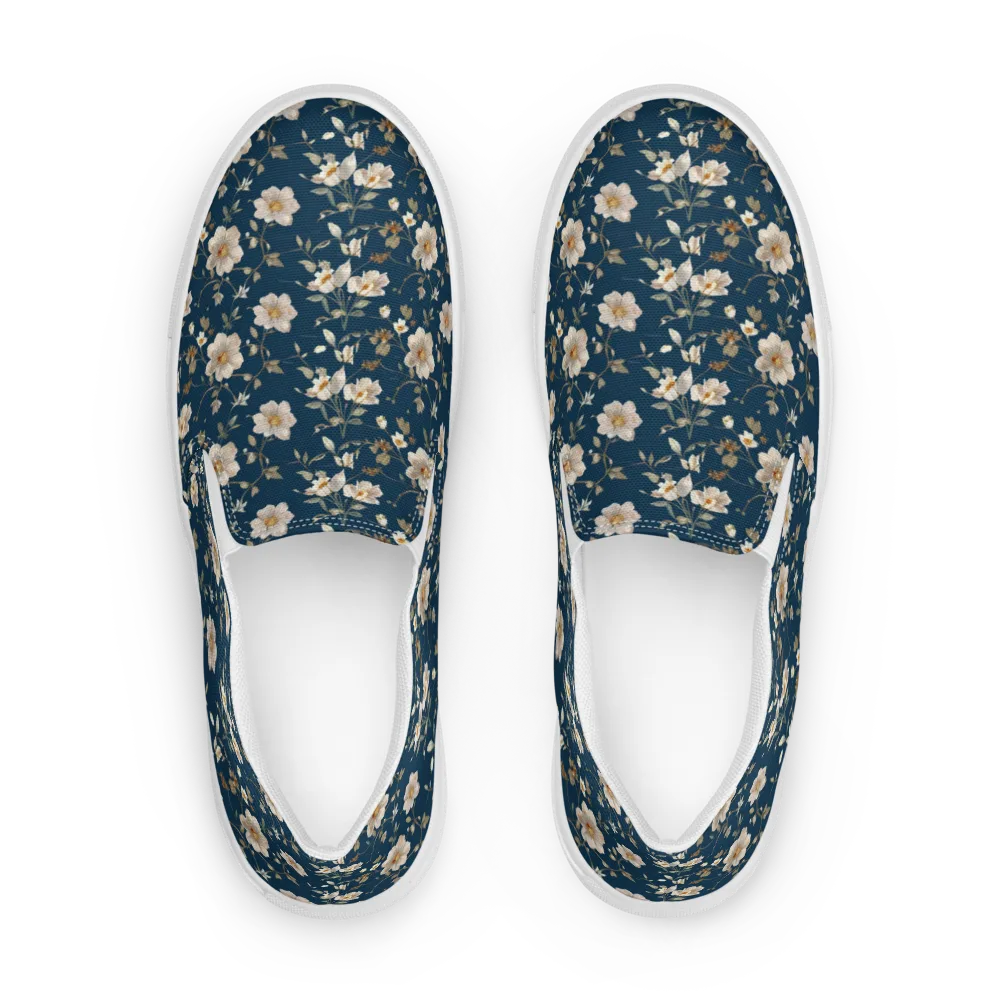Navy Garden Reverie on Men's Slip-On Canvas Shoes — Front