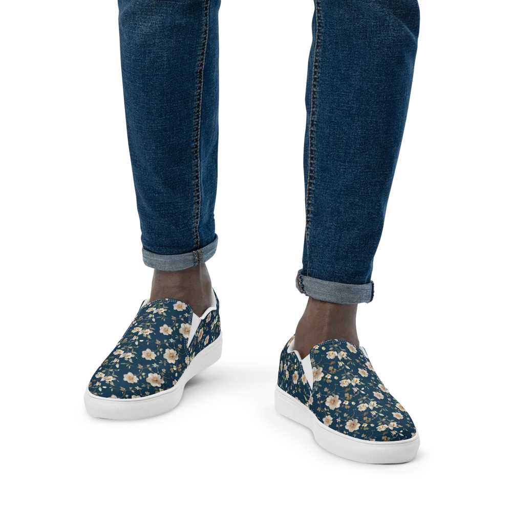 Navy Garden Reverie on Men's Slip-On Canvas Shoes — Front