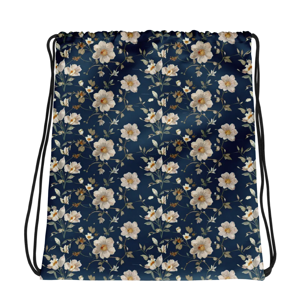 Navy Garden Reverie on Drawstring Bag — Photo