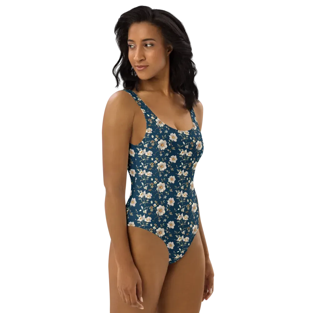 Navy Garden Reverie on One-Piece Swimsuit — Right