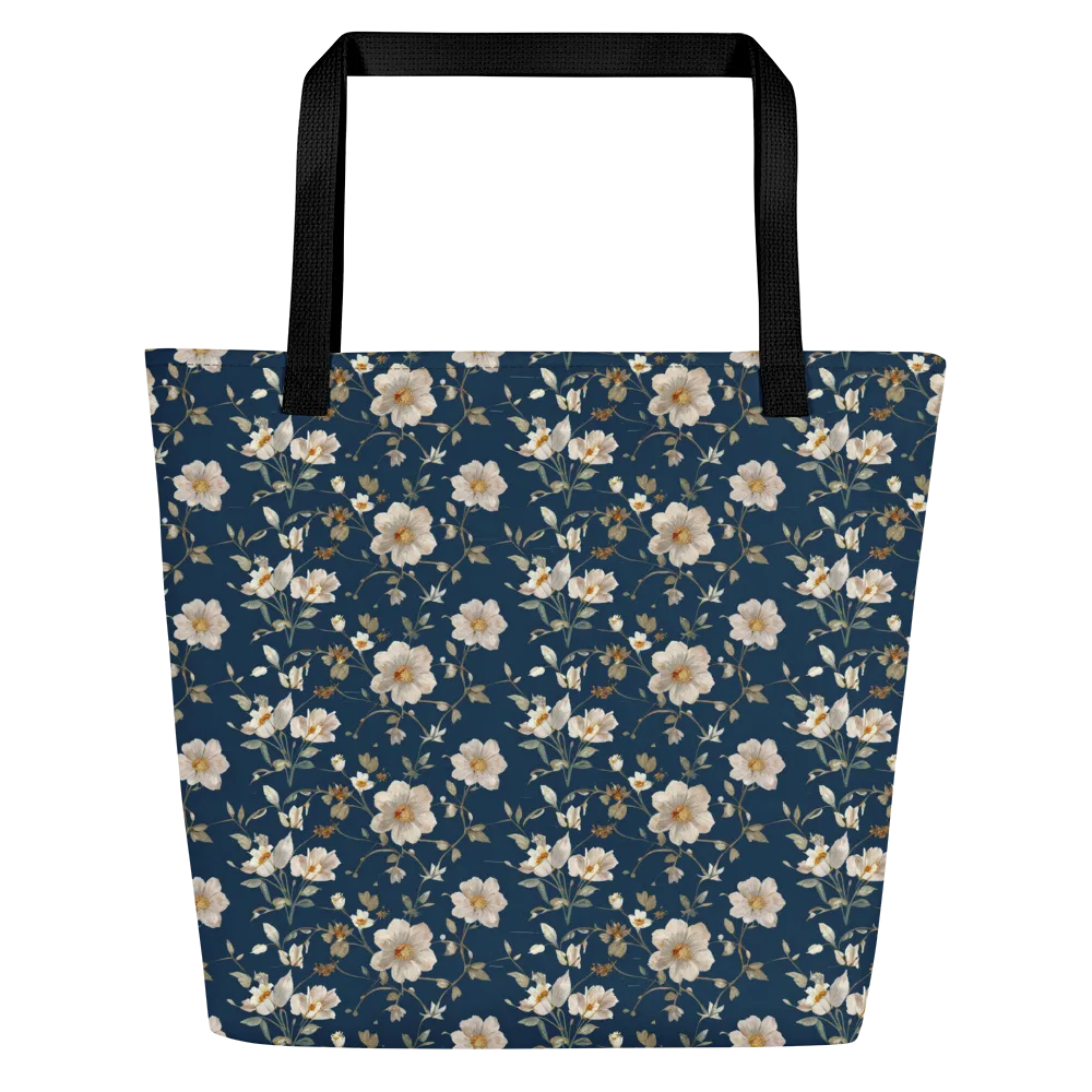 Navy Garden Reverie on Large Tote Bag W/ Pocket — Front