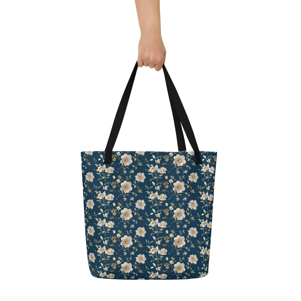 Navy Garden Reverie on Large Tote Bag W/ Pocket — Front