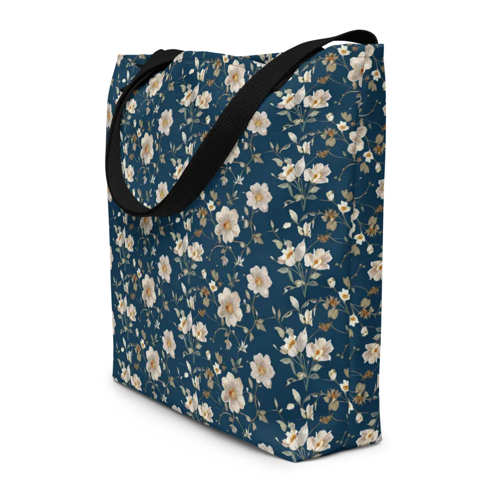 Navy Garden Reverie on Large Tote Bag W/ Pocket — Front