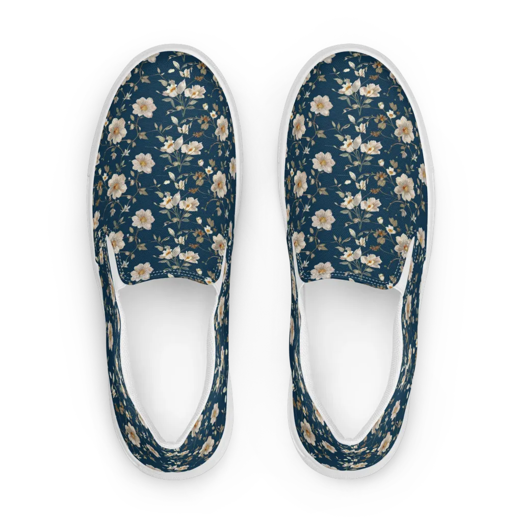 Navy Garden Reverie on Women's Slip-On Canvas Shoes — Front