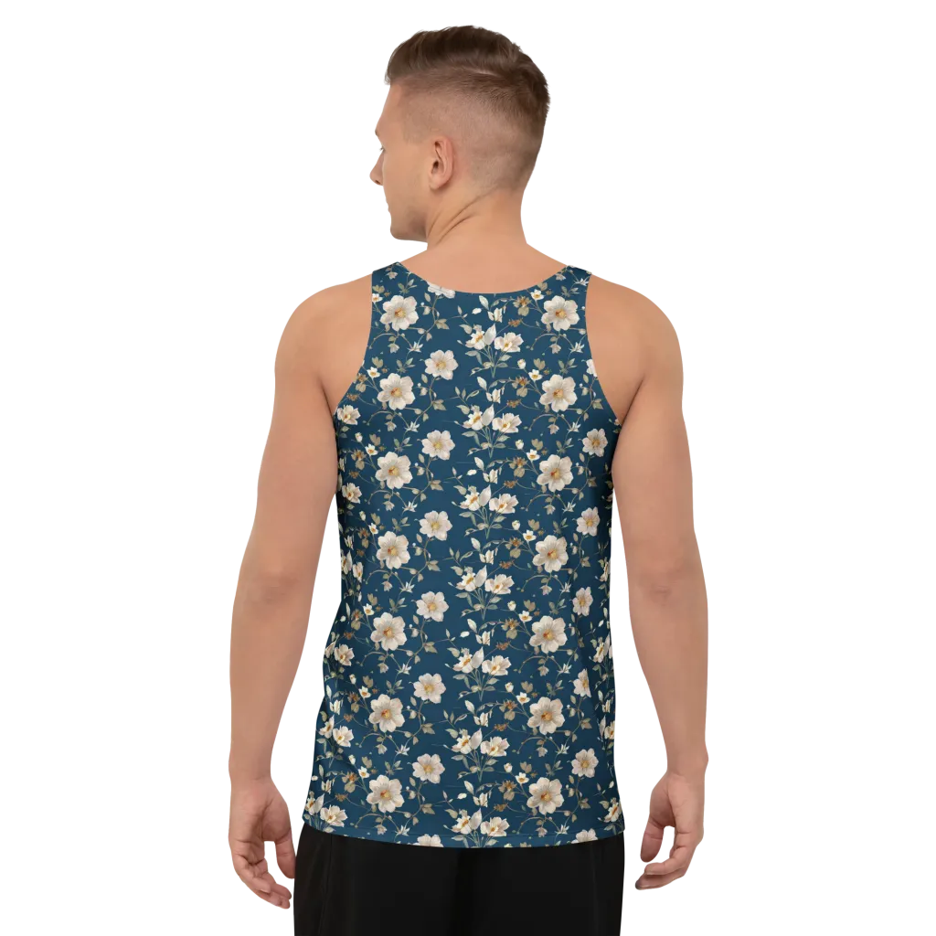 Navy Garden Reverie on Men's Tank Top — Back