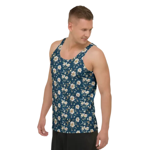 Navy Garden Reverie on a Men's Tank Top
