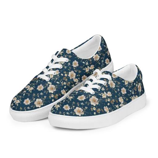 Navy Garden Reverie on a Men's Lace-Up Canvas Shoes