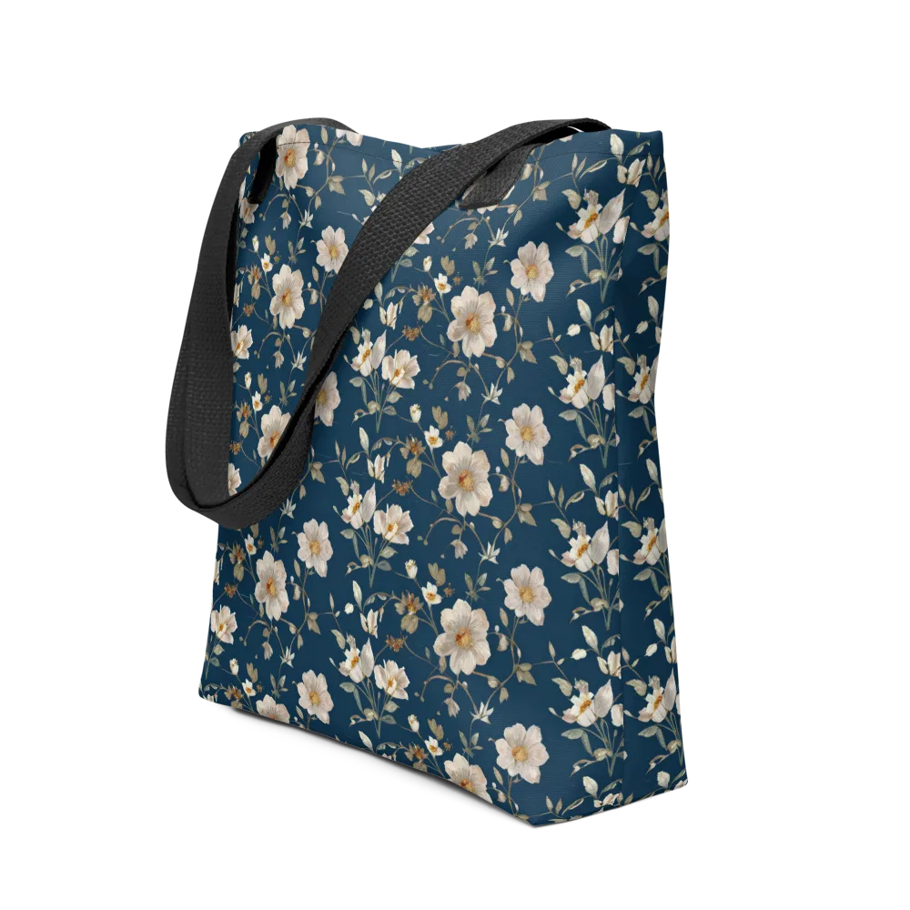 Navy Garden Reverie on Tote Bag — Front