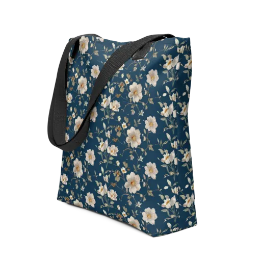 Navy Garden Reverie on a Tote Bag