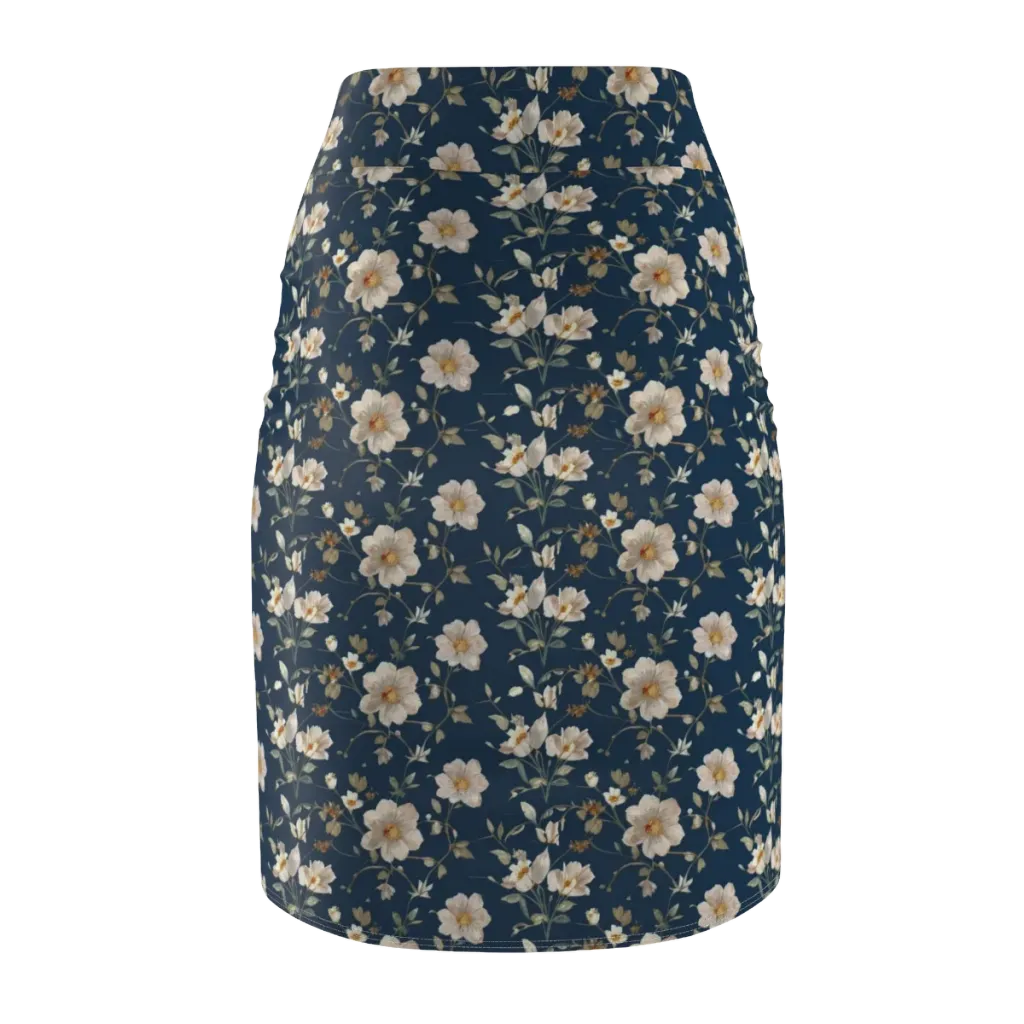 Navy Garden Reverie on Pencil Skirt — Back