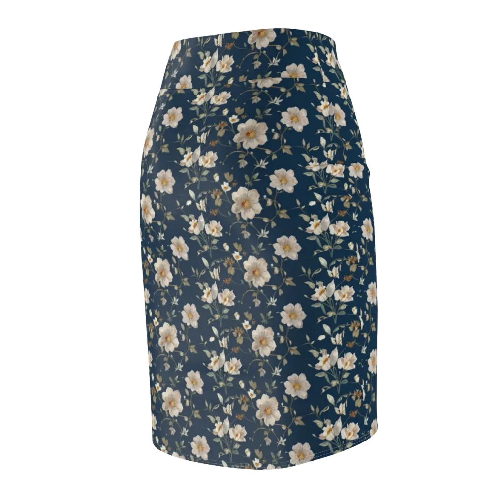 Navy Garden Reverie on Pencil Skirt — Back Side