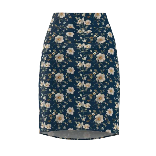Navy Garden Reverie on a Pencil Skirt