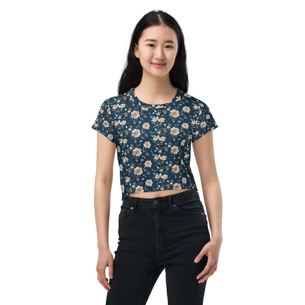 Navy Garden Reverie on Crop Tee — Front