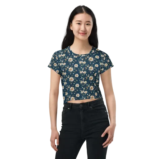 Navy Garden Reverie on a Crop Tee