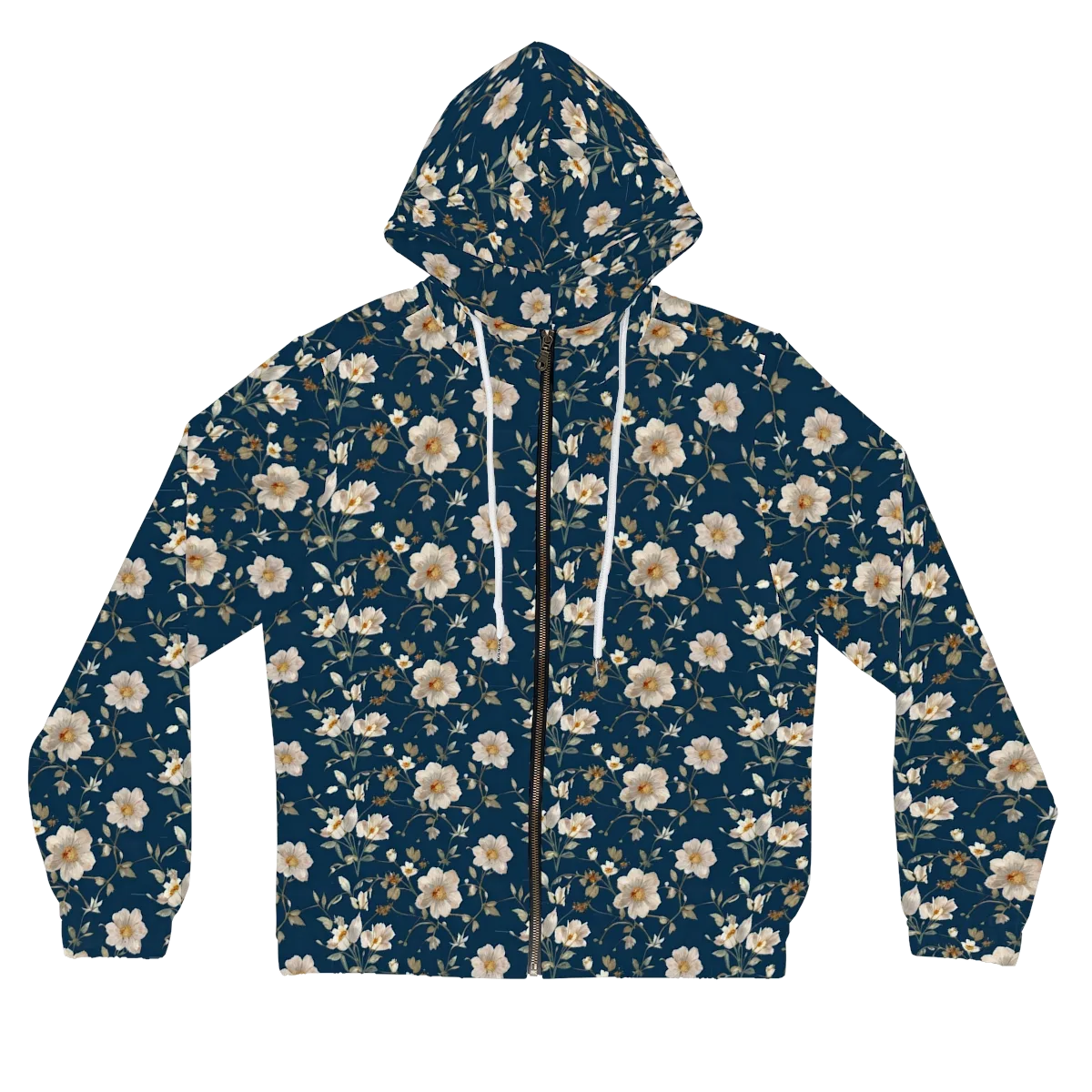 Navy Garden Reverie on Women's Full-Zip Hoodie — Front