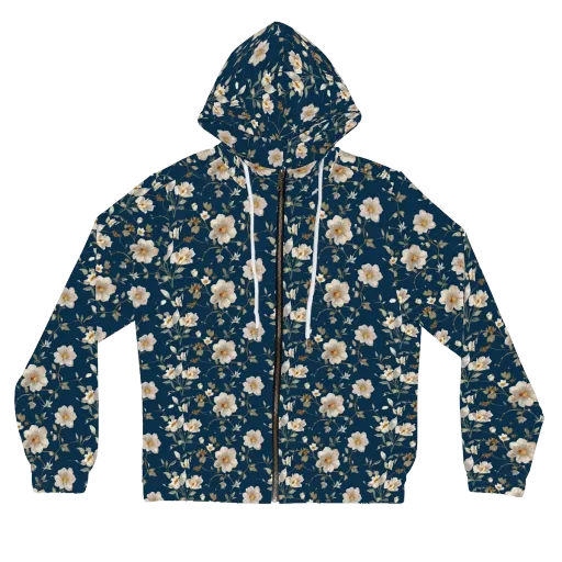 Navy Garden Reverie on a Women's Full-Zip Hoodie