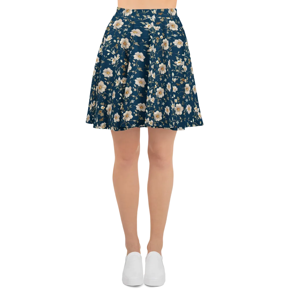 Navy Garden Reverie on Skater Skirt — Front