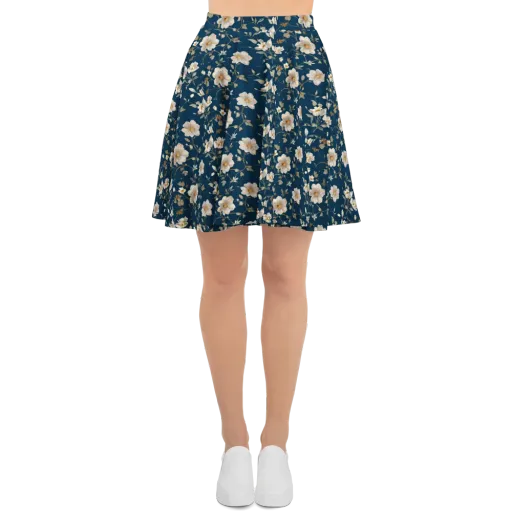 Navy Garden Reverie on a Skater Skirt